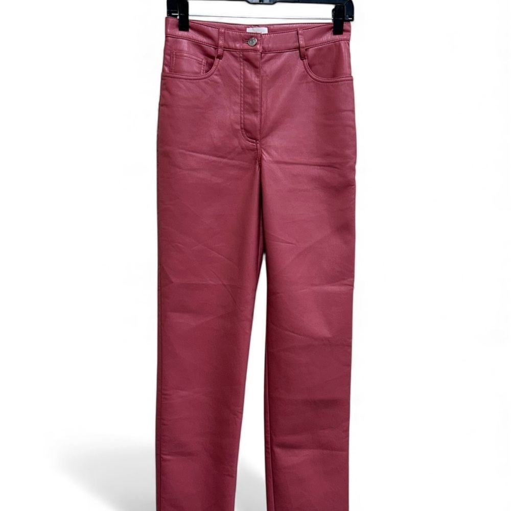 Wilfred Aritzia Melina Pant  Straight Leg Faux Leather Jeans in Deep Pink Size 4